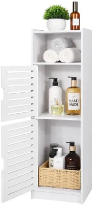 Image de Armoire de rangement étanche en composite bois-plastique, blanche – 74 x 20 x 24 cm, gain de place, idéale pour la salle de bain, l'entrée ou la cuisine