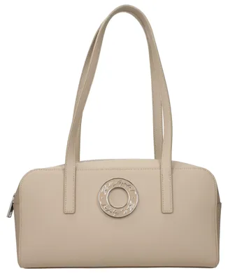 Image de Karl Lagerfeld sac zip cuir grainé beige, médaillon argenté