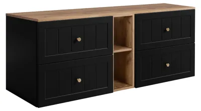 Image de Ensemble de meubles de salle de bains, noir / chêne Craft, 140 (2 x 60 + 20) x 46 x 58 cm, 3 couleurs de poignées incluses