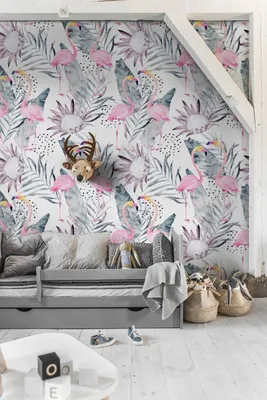 Produktbild von Coloray Fototapete 360x250 cm Latextapete Magicstick - Flamingo verlässt Vögel Blätter