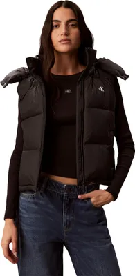Imagen del producto de Chaleco corto acolchado con capucha para mujer Calvin Klein, color negro, talla S