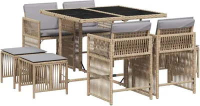 Produktbild von vidaXL 9-tlg. Garten-Essgruppe mit Kissen Beigemischung Poly Rattan