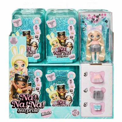 A display of Na! Na! Na! Surprise Minis S2 toys in their packaging.