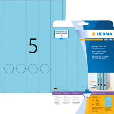 Produktbild von HERMA Ordneretiketten A4 38x297 mm blau Papier matt blickdicht 100 St., Blau, Abgerundetes Rechteck, Permanent, Papier, Matte, Laser/Inkjet