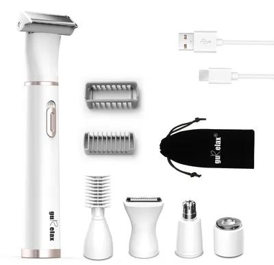 Productafbeelding van Intiem scheerapparaat voor vrouwen, 5-in-1. Elektrisch damesapparaat voor het scheren van het intieme gebied, oksels, gezicht, benen en armen. Oplaadbaar via USB. Dames scheerapparaat