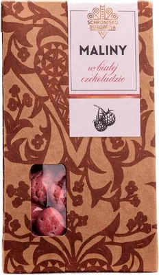 Zdjęcie produktu dla Maliny liofilizowane  w białej czekoladzie Callebaut 50g - Schronisko Bukowina