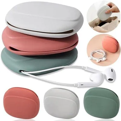 Produktbild von Silikon Organizer - Kabel- und Kabelbinder-Box - Diese tragbare Box eignet sich für das Aufbewahren von Ohrstöpseln, Lippenstiften und anderen kleinen Gegenständen - 10x8,5x2,3 cm - Rot, Grau, Grün - 3er-Pack