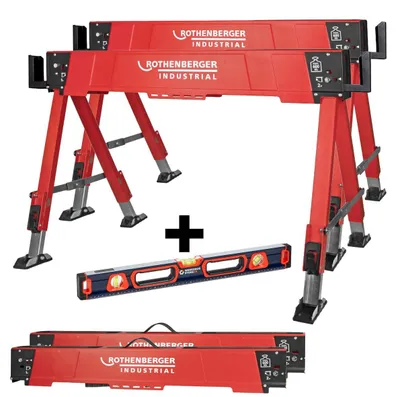 Produktbild von ROTHENBERGER Industrial DUO Falt Arbeitsbock + WS24 Premium Wasserwaage 60 cm - 1500005801