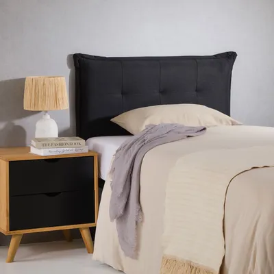 Produktbild von Kopfteil JALEYA mit Holzbeinen 90 cm in schwarz - gepolsterte Bettrückwand, Kopfende für Einzelbett, Headboard mit Stoffbezug