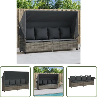 Produktbild von The Living Store Sonnenliege mit Dach und Kissen Grau Poly Rattan