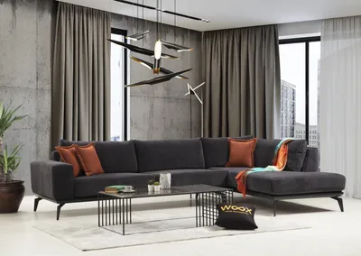 Produktbild von Graues Polster Ecksofa Designer Dreisitzer Stoffcouchen Wohnzimmer Set
