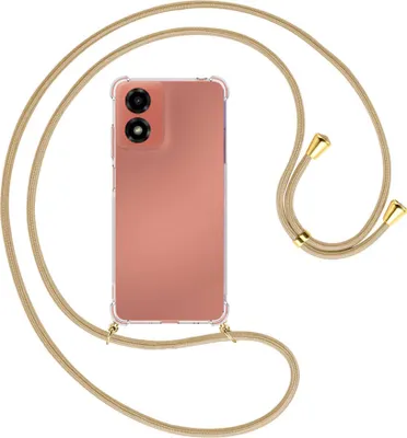 Produktbild von Handykette Backcover-Schutzhülle mit Band (Metall goldfarben) für Motorola Moto G04 / G04s - caramel
