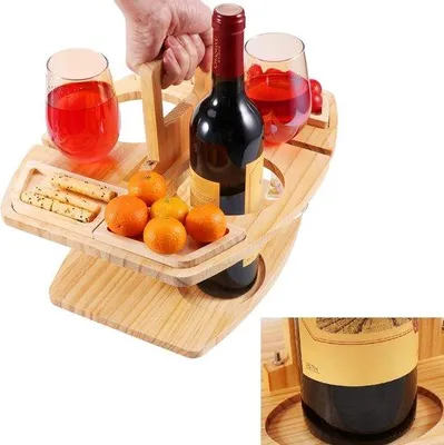 Obrázok produktu pre Vonkajší drevený piknikový stôl s držiakom na poháre pre kempovanie, pláž a park