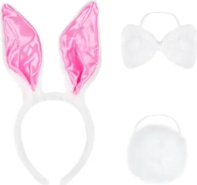 Produktbild von Kostüm-Zubehörset weiß Kinder Universal mit Stirnband, Schwanz und Fliege