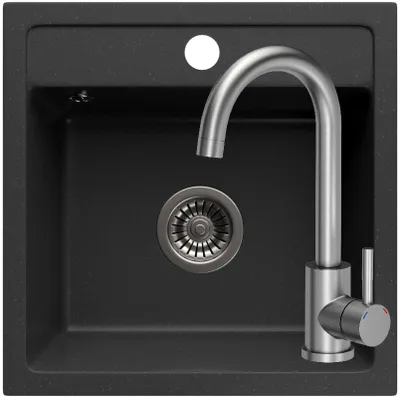 Produktbild von MIT ARMATUR - LINDBERGH® Granitspüle Schwarz "LUX11 + 1-Helia" inkl. Siphon, Küchenspüle Einbauspüle KÜCHE Spüle