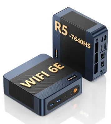 Immagine prodotto di Mini PC da gaming, processore Ryzen 5, 16 GB di RAM, SSD da 512 GB, scheda grafica Radeon 760M, sistema operativo Windows 11 Pro, formato desktop