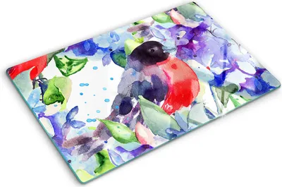 Obrázok produktu pre Sklenená ochranná doska – Kryt varnej dosky – Kryt na indukčnú dosku – 80x52 cm – Rýchle čistenie – Tvrdené sklo – Vták a kvety