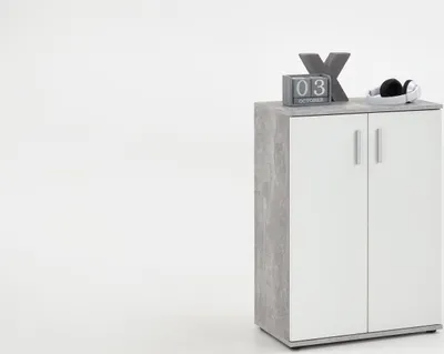 Produktbild von FMD furniture Sideboard Kommode 60 x 35 x 83 cm in Beton LA/weiß 2 Türen höhenverstellbare Böden, mit Rückwand