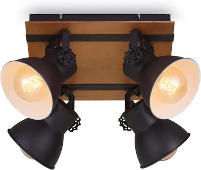 Immagine prodotto di Lampada da soffitto Spot lampada vintage 4xE27 40W legno metallo nero opaco Briloner