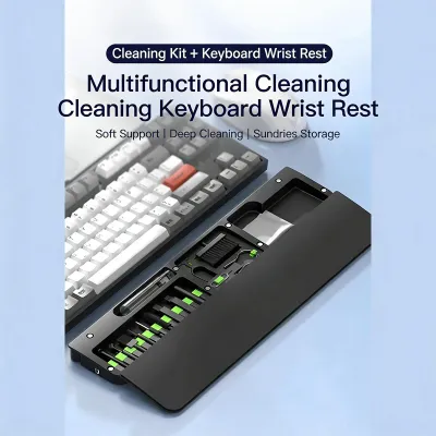 Produktbild von Handgelenkauflage für Tastatur mit Reinigungsset – Handgelenkauflage aus Leder für mechanische Tastaturen