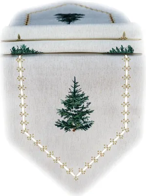 Produktbild von Tischwäsche Tischläufer Stickerei Tannenbaum mit Polyester Winter Weihnachten Deko 40 x 140 cm - ecru