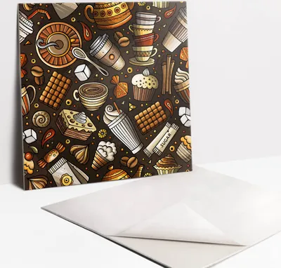 Produktbild von Fliesenaufkleber Set für Bad und Küche - 9 Fliesen Selbstklebend PVC - 30 x 30 - Kaffee und Süßigkeiten