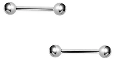 Productafbeelding van Twee rechte, kleine tepel piercings, barbell-type, 10 mm lang en 1,2 mm dik, met kogels aan beide uiteinden