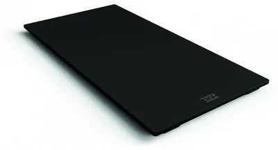 A black rectangular cutting board is shown from a slightly elevated angle against a white background.