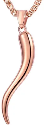 Productafbeelding van Collier met 3D-design, Italiaans hoornmotief, rosékleurige halsketting, gemaakt van roestvrij staal 316L, verstelbaar, 50+5 cm