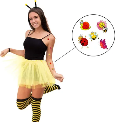 Produktbild von Oblique Unique Biene Kostüm Accessoire Set - Bienen Haarreif + Tattoos für Fasching Karneval Motto Party