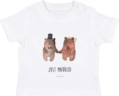 Produktbild von Mr. & Mrs. Panda Babyshirt Bär Heirat 0. - 6. Monat - Weiß - Geschenk,  T-Shirt, Organic Baby Shirt, Baumwolle, Teddy, Kleinkind