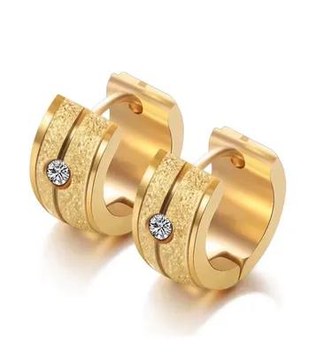 Produktbild von Edelstahl Damen Ohrringe Creolen Klappcreolen Goldfarben Zirkonia