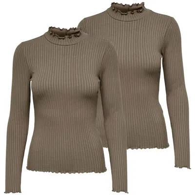 Produktbild von JDY Damen Shirt FRANSISKA Stehkragen mit Wellenkante Langarm | 2 Stück