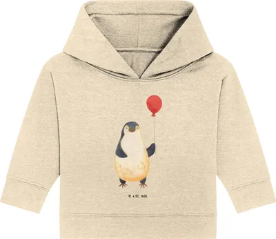 Produktbild von Mr. & Mrs. Panda Organic Baby Hoodie Pinguin Luftballon 12. - 18. Monat - Natural Raw - Geschenk, Kirmes, Beste Freundin, Motivation, Kapuzensweatshirt, Kapuzenshirt