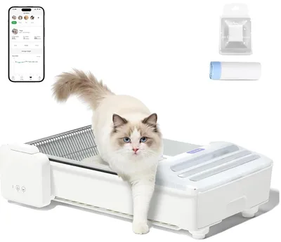 Image de Litière automatique pour chats, autonettoyante, design extra large, blanche, XXL