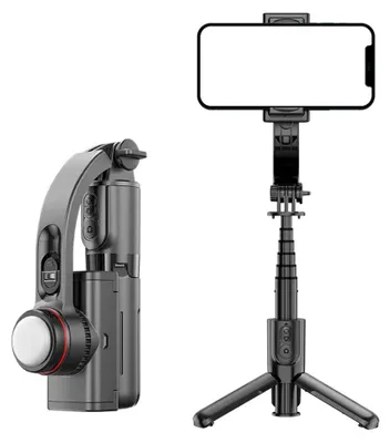 Produktbild von Techsuit - Selfie-Stick (L18sMini), Selfie-Stick mit stabilem Gimbal und Stativ, Bluetooth-Fernbedienung, LED-Licht, 360°-Drehung, 70 cm – schwarz