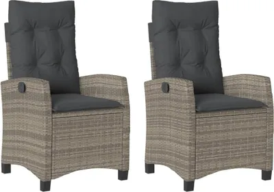 Produktbild von vidaXL Gartensessel mit Kissen 2 Stk. Verstellbar Grau Poly Rattan