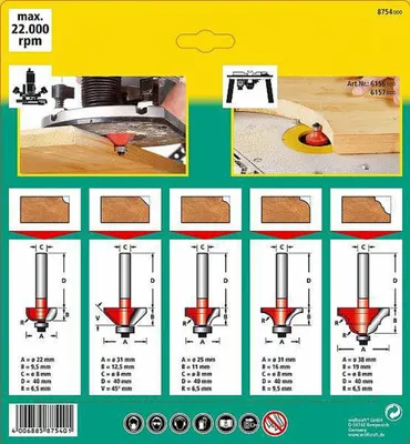 WOLFCRAFT Profilfräsersatz 5-teilig WF8754000
