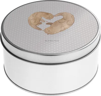 Produktbild von Mr. & Mrs. Panda Kaffeedose Otter Herz - Grau Pastell - Geschenk, Vorratsdosen, Hochzeitstag, Teedose, Dose, zuckerdose, keksdosen, Liebe, Seeotter
