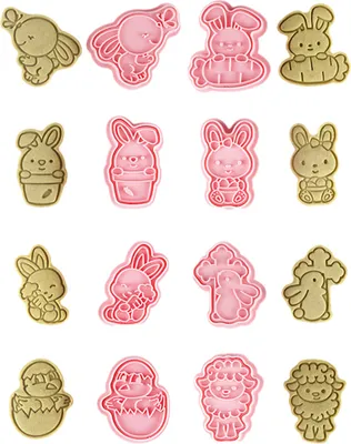 Produktbild von CANDeal Ostern-Ausstechformen-Set, 8-teilig, Keksausstecher Mit Stempel, 3D-Keksstempel Für Ostern, Kekse, Snacks, Käse, Backen