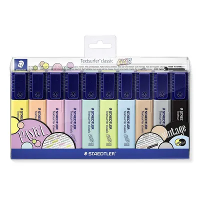 Image de Staedtler 364 C marqueur 10 pièce(s) Pointe biseautée Noir, Marron, Bleu clair, Gris clair, Citron vert, Menthe, Pêche, Rose, Violet, Jaune