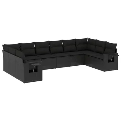 Produktbild von vidaXL 10-tlg. Garten-Sofagarnitur mit Kissen Schwarz Poly Rattan