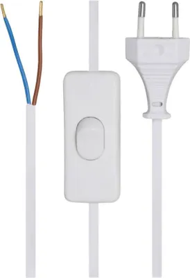 Produktbild von Netzkabel mit Eurostecker und Schalter - 2m, H03 VVH2-F 2×0,75mm², weiß