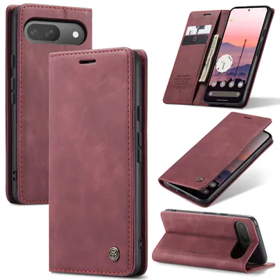 Produktbild von Hülle für Google Pixel 10 / Pixel 10 Pro Retro Kunstledertasche mit Standfunktion Schutzhülle Rot