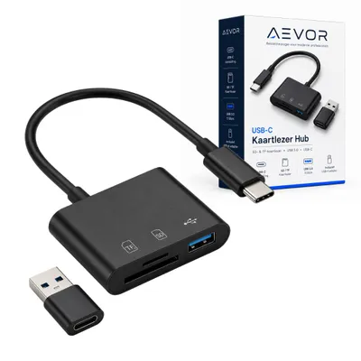 Productafbeelding van AEVOR® SD Kaart Lezer - USB 3.0 - Geschikt voor iPhone en Samsung - Micro Kaartlezer SD Kaart - Inclusief USB C Adapter - Cardreaders - Geheugenkaartl