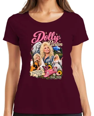 Obrázok produktu pre Dolly Parton, legenda country hudby, speváčka, 1946-2026, tričko s motívom "Rainbow Nashville", dámske, farba: bordová, veľkosť: XL