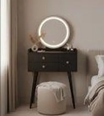 Productafbeelding van MAZAZU Kaptafel zwart met lades en LED-spiegel –Make up - tafel – 135cm