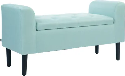 Produktbild von Sitzbank mit Stauraum, Polsterbank, belastbar bis 130 kg, Leinenoptik, Kautschukholz, 116 x 44 x 58 cm, Grün