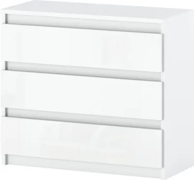 Image de Commode 3 tiroirs 80x71,5x33,5 (Blanc Mat - Blanc Brillant) Sideboard Armoire à tiroirs Meuble avec tiroirs pour votre chambre à coucher