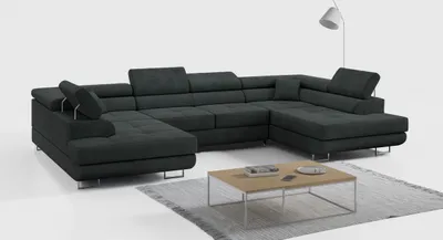 Produktbild von Ecksofa, Wohnzimmer U Couch, Polstersofa mit Bettkasten - GUSTAW-U - Dunkelgrau